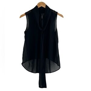 Fun & Flirt | Black sheer see through loose fit neck tie tank top